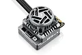 Hobbywing XeRun XR10 Pro G3 brushless sensored ESC with integrated cooling fan, featuring a metallic grey finish and visible connection ports.
