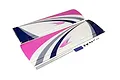 Kyosho RC plane main wing set in purple, white, and dark blue with included hardware components on a white background.