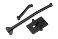 HPI Apache chassis stiffener set including three black molded plastic components on a white background.