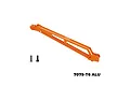 An orange GPM Racing aluminium front chassis brace for RC cars, shown with two small black mounting screws on a white background.