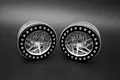 Two silver and black 1.9 inch RC beadlock rims with a multi-spoke design, viewed from the front against a dark grey background.