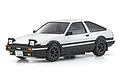 Kyosho Mini-Z Toyota Sprinter Trueno AE86 Initial D painted body shell in white and black panda livery.