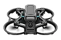 BetaFPV Aquila16 FPV drone viewed from the front, featuring a black ducted frame, central camera, and blue accent lights.