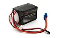 Spektrum 9.9V 3000mAh 20C LiFe ECU battery in a black soft case with red, black, blue, and yellow wires and connectors.