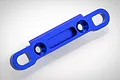 A blue anodized aluminium rear upper suspension arm pin mount for an HSP RC car, shown against a white background.