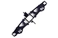 A pair of black plastic RC rear lower suspension arms still attached to their plastic sprue frame on a white background.
