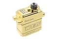 Power HD WT35 micro servo with a shiny gold-colored metal casing and a silver output spline, isolated on a white background.