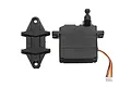 A black Xinlehong steering servo for the 9125 RC car, shown with its mounting bracket and a multi-colored wire connector.