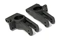 Two black plastic rear hub carriers for an RC car, shown from a high angle against a white background.