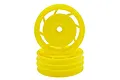 Two bright yellow RC car front rims stacked on top of each other against a white background.