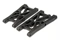Two black plastic rear lower suspension arms for an HSP RC car, shown from an angled top-down perspective on a white background.