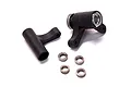 HSP RC servo saver assembly parts including two black plastic bell crank arms, a spring-loaded adjuster, and four small metal ball bearings.