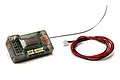 Spektrum SR6100AT 6-channel RC receiver with a translucent grey case, external antenna, and attached red and black wiring harness.