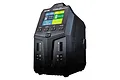 SkyRC T1000 Maestro dual port smart charger showing a digital display with charging status for two battery channels.