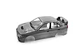 A silver painted 1/10 scale RC Mitsubishi Lancer Evo IV body shell shown from a high angle against a white background.