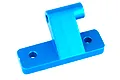 A bright blue anodized aluminium RC wing mount brace with two screw holes on the base and a vertical support arm.