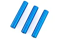 Three blue anodized aluminium cylindrical posts or wing mount braces arranged diagonally on a white background.