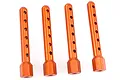 Four orange anodized aluminium RC body posts arranged in a row against a white background.