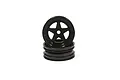 Two black 5-spoke RC car rims stacked on top of each other against a white background.