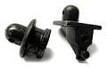 Two black plastic RC car body posts shown against a white background.