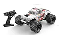 MJX Hyper Go 1/10 scale 4WD electric brushless RC monster truck in white with included pistol-grip remote controller on a white background.