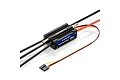 Hobbywing Seaking V4 120A waterproof brushless ESC for RC boats with integrated water cooling pipes and attached wiring.