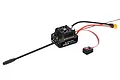 Hobbywing EzRun Max10 G2 140A brushless ESC unit with integrated cooling fan, power wires, XT60 connector, and external power switch.