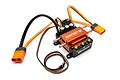Spektrum Firma 160 Amp Smart Brushless Marine ESC with orange heatsink, water cooling tubes, and pre-soldered IC5 connectors on a white background.