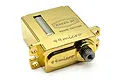 A gold-coloured Reefs RC 99MICRO brass edition micro servo for RC vehicles, featuring a metal casing and a splined output shaft.