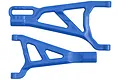 Two blue RPM RC front left suspension arms for Traxxas Summit, Revo, and E-Revo models, shown against a plain white background.