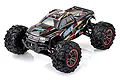 Xinlehong 9125 Sprint RC monster truck in black with red and yellow graphics, featuring large off-road tires and a detailed body shell.