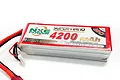 NXE Super-Nano 4200mAh 40C LiPo battery pack with red casing and visible wiring connectors against a white background.