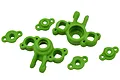 A set of bright green RPM RC steering hubs and steering blocks for 1/16 scale Traxxas vehicles, isolated on a white background.