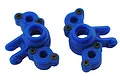 A pair of blue RPM RC steering hubs for Traxxas 1/16 scale vehicles, featuring black screws and molded plastic construction.