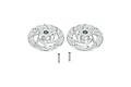 Two silver aluminium 17mm splined wheel hexes with integrated brake disc detail and two small metal pins on a white background.