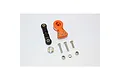 GPM Racing orange aluminium servo saver arm with turnbuckle, screws, and nuts on a white background.