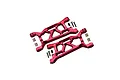 A pair of red anodized aluminium front lower suspension arms for an RC car by GPM Racing, including mounting screws and bushings.