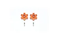 Two orange anodized aluminium 17mm wheel hex adapters with a +6mm offset and two small metal pins, viewed from above against a white background.