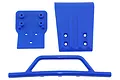 RPM blue front bumper and skid plate set for Traxxas Slash 4WD RC cars, featuring three molded blue plastic components on a white background.