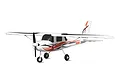 FMS Ranger 850mm RC trainer plane in white with red and black decals, featuring a tricycle landing gear and propeller, isolated on a white background.