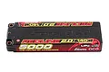 Gens Ace Redline 2.0 5000mAh 140C 7.4V LiPo hard case battery pack with red and yellow branding on a black casing.