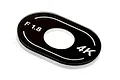 A black oval-shaped camera lens cover for a Potensic ATOM drone, featuring white text reading F 1.8 and 4K.