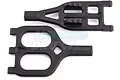 Two black RPM RC suspension arms for Traxxas E-Maxx, shown from top and bottom angles against a white background.