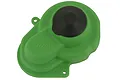 A green RPM sealed gear cover for RC vehicles featuring a black circular center plug against a plain white background.