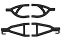 A set of four black RPM RC suspension arms for a 1/16 scale E-Revo, featuring two upper and two lower arms arranged on a white background.