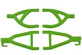 A set of four green RPM RC suspension arms for a 1/16 scale E-Revo, arranged on a white background.