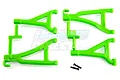 RPM green suspension arms for 1/16 E-Revo RC car, including two sets of arms on sprues and two small black screws on a white background.