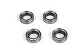 Four metal shielded ball bearings arranged in a square pattern against a white background.