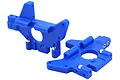 Two blue RPM RC rear bulkhead components for T/E-Maxx, showing molded plastic construction with metal hardware inserts.