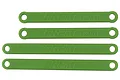 Four green RPM RC camber links for E-Rustler and E-Stampede, labeled FRONT and REAR, isolated on a white background.